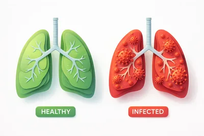 Healthy Versus Infected Human Lungs Medical Illustration