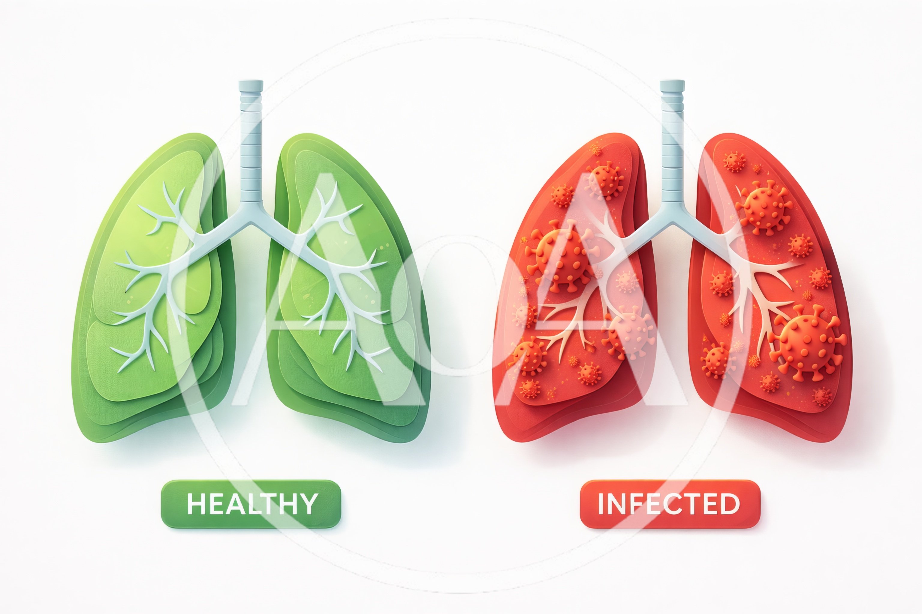 Healthy Versus Infected Human Lungs Medical Illustration