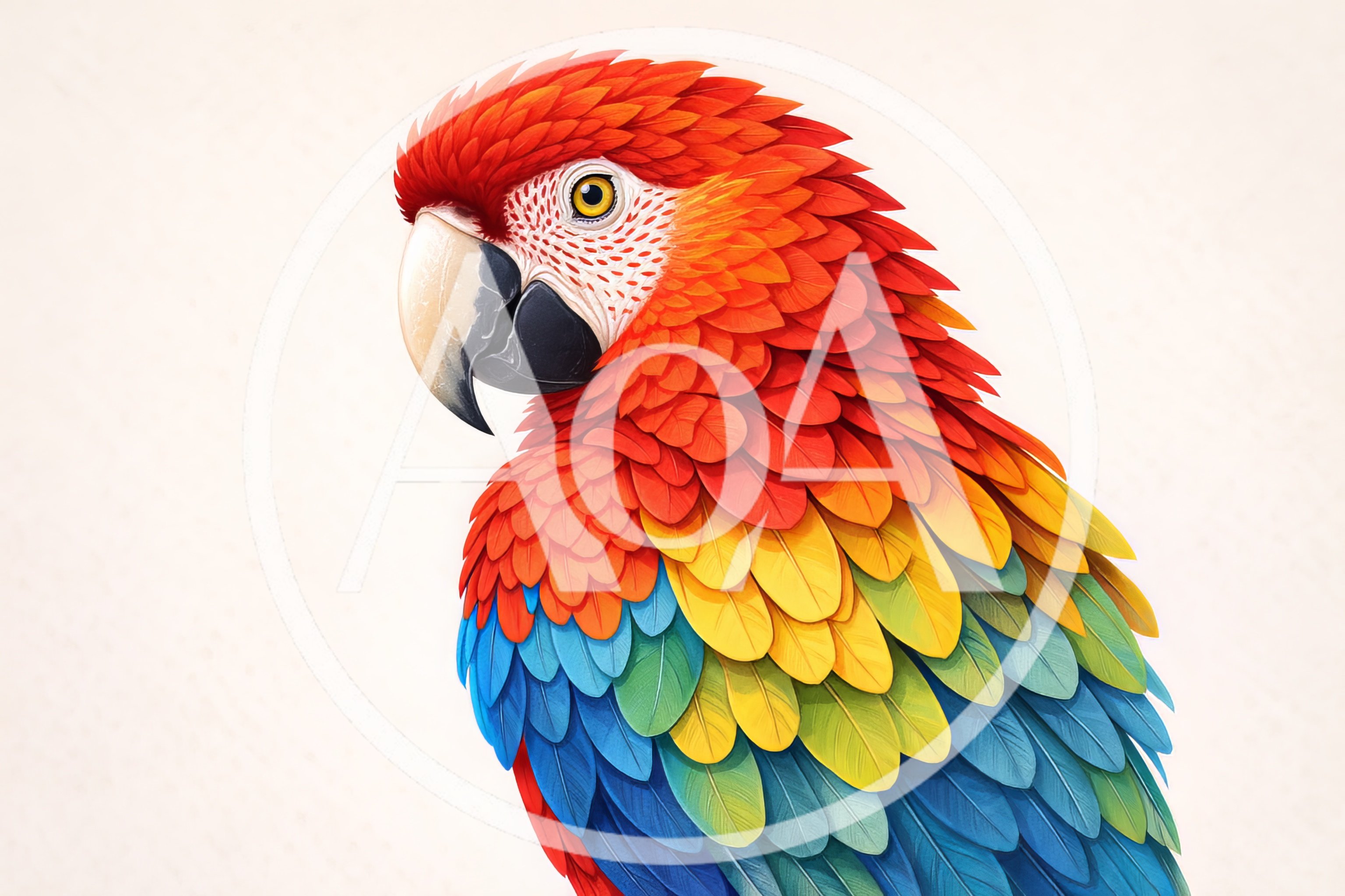 Vibrant Scarlet Macaw Portrait Illustration