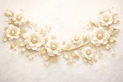 Elegant Floral Garland With Gold Leaves And Pearls