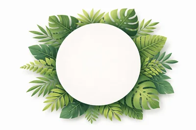 Tropical Monstera Leaf Frame With Blank White Circle