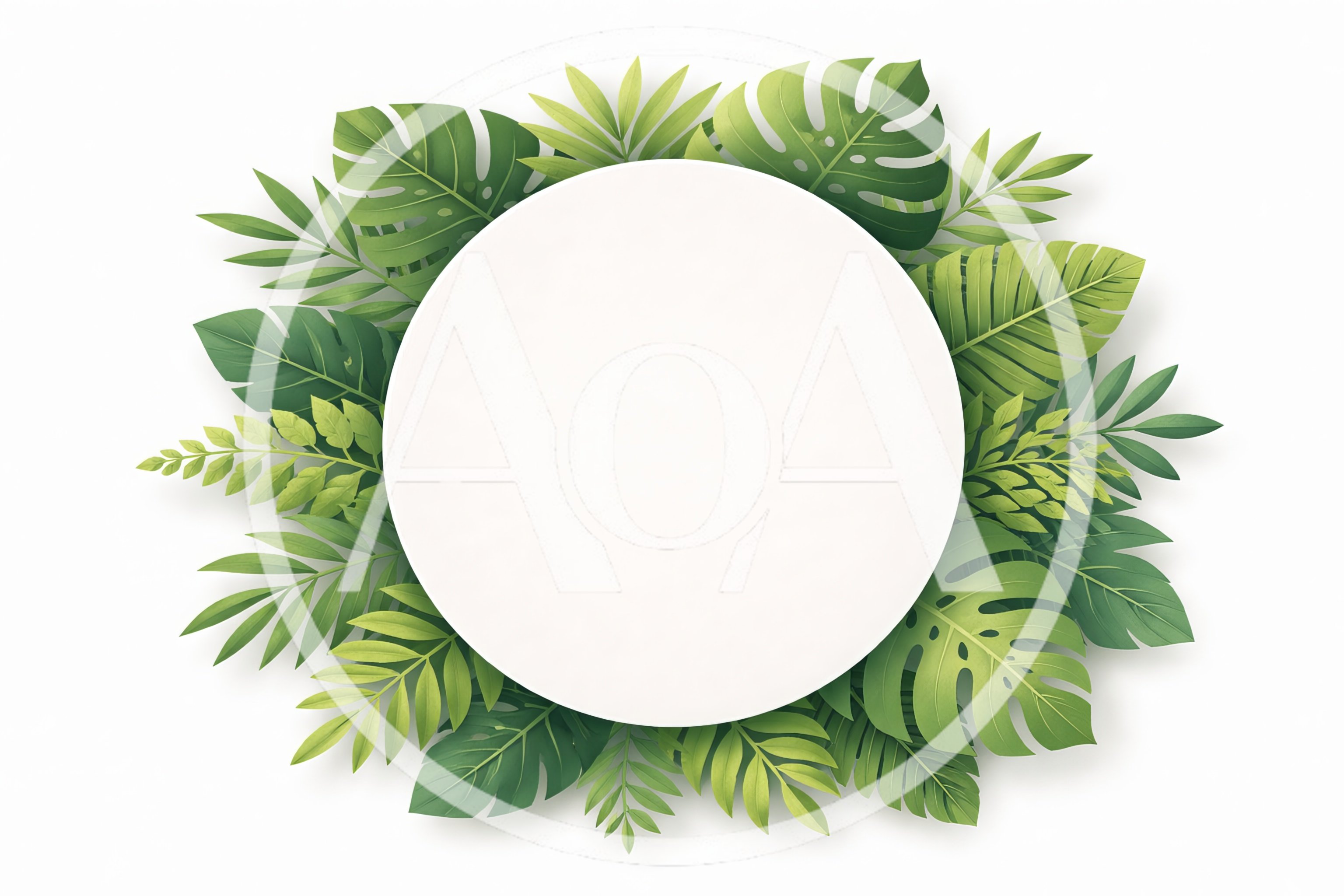 Tropical Monstera Leaf Frame With Blank White Circle