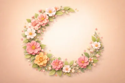 Floral Wreath Frame With Pastel Spring Flowers