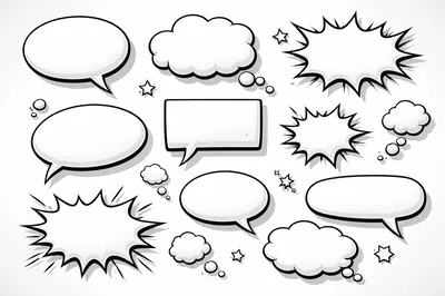 Collection Of Comic Book Speech Bubbles And Thought Clouds