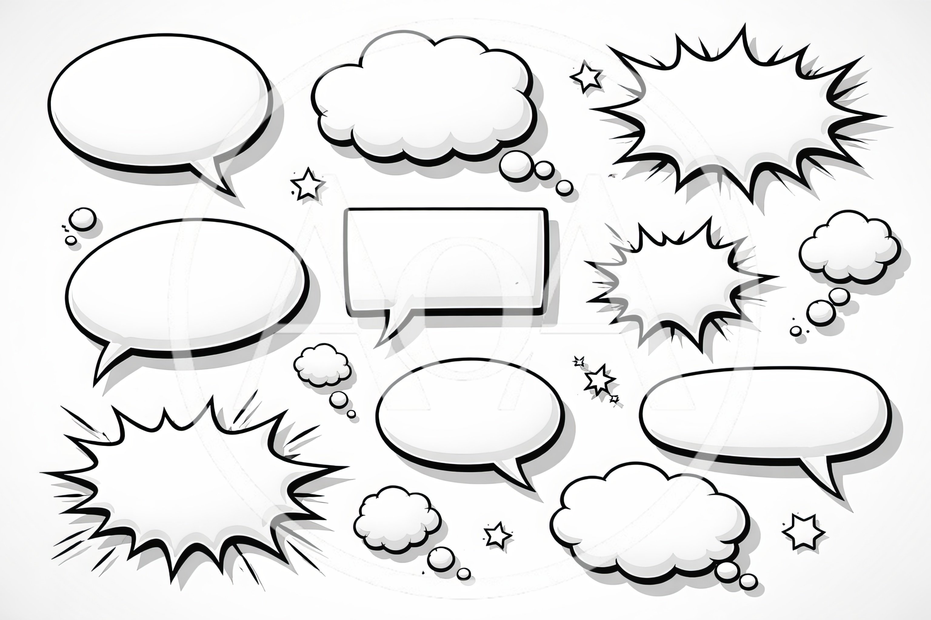 Collection Of Comic Book Speech Bubbles And Thought Clouds