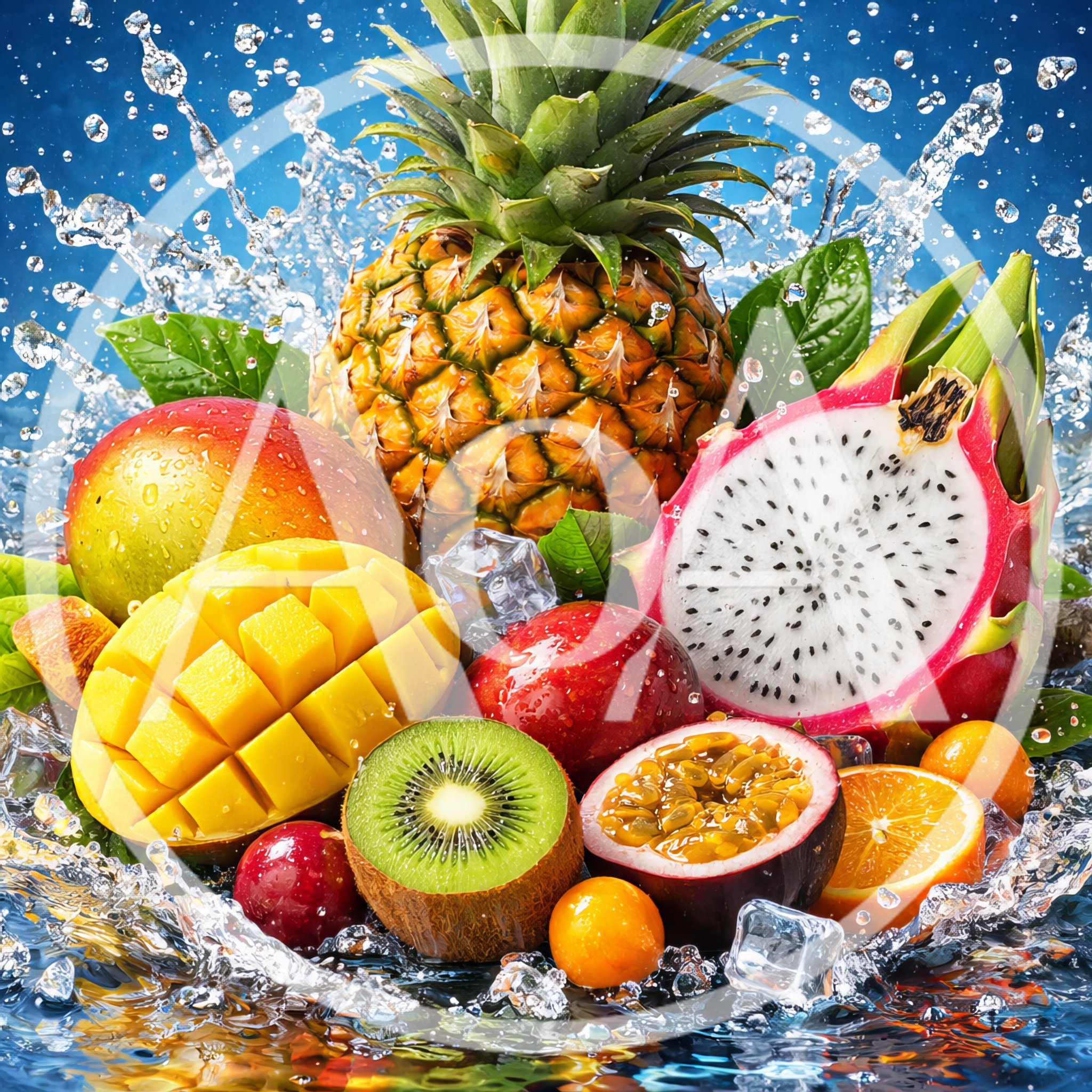 Tropical Fruit Assortment Splashing In Water