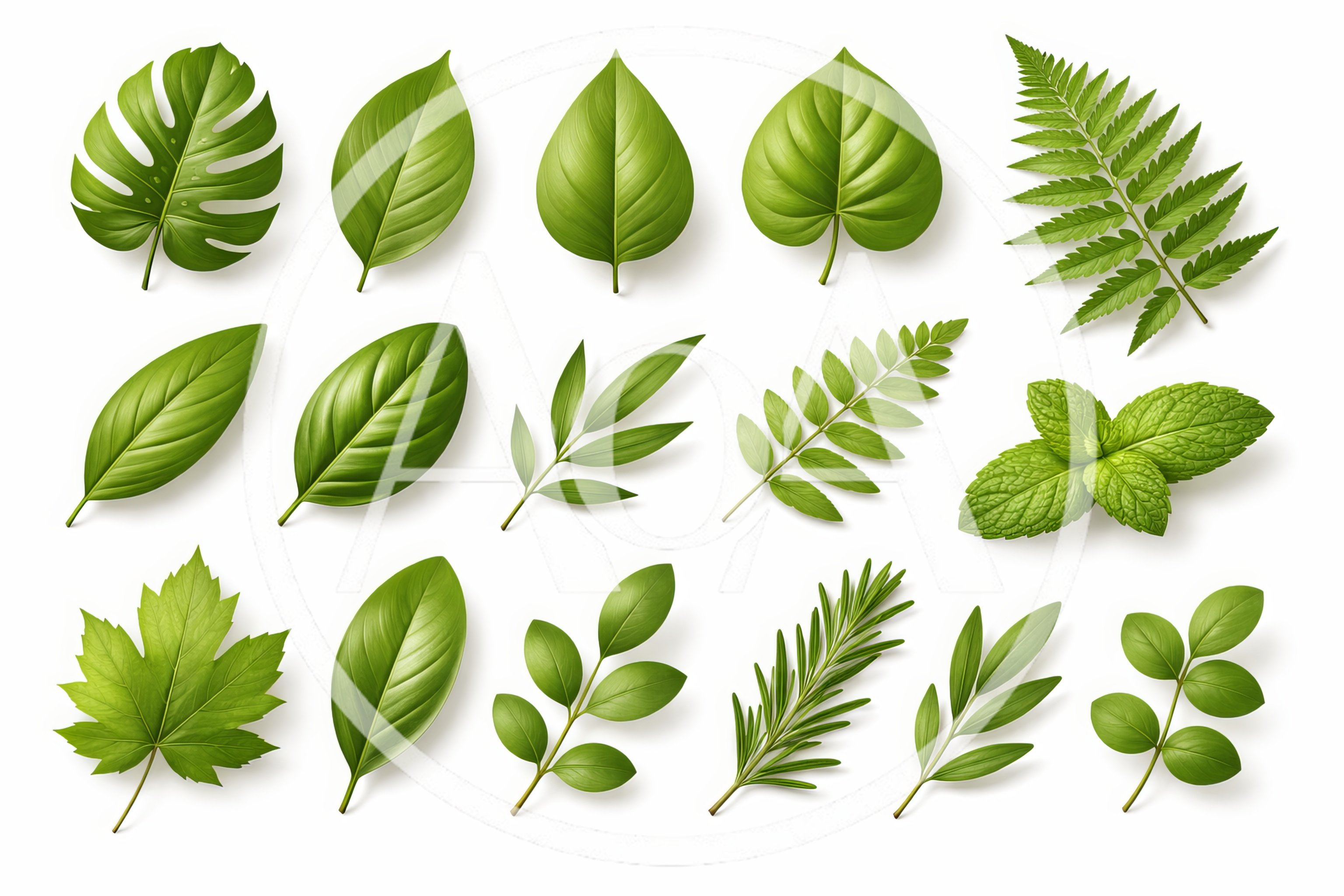 Collection Of Various Green Tropical And Garden Leaves