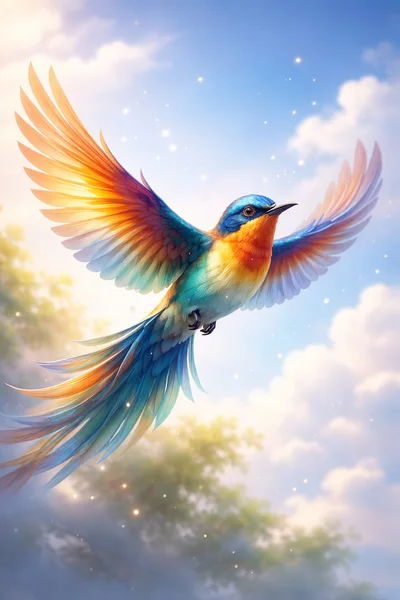Vibrant Tropical Bird Flying Against A Sunny Sky