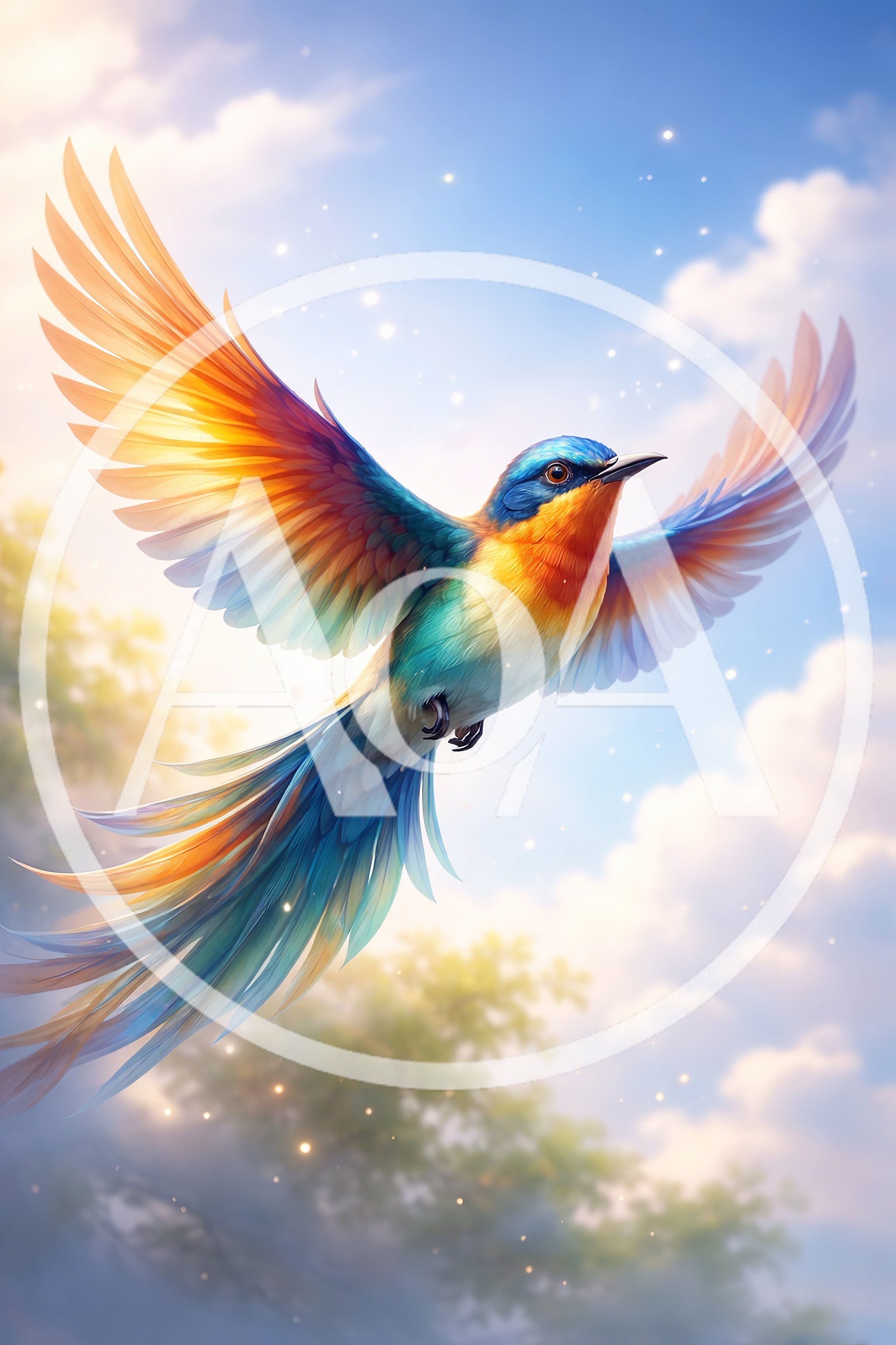 Vibrant Tropical Bird Flying Against A Sunny Sky