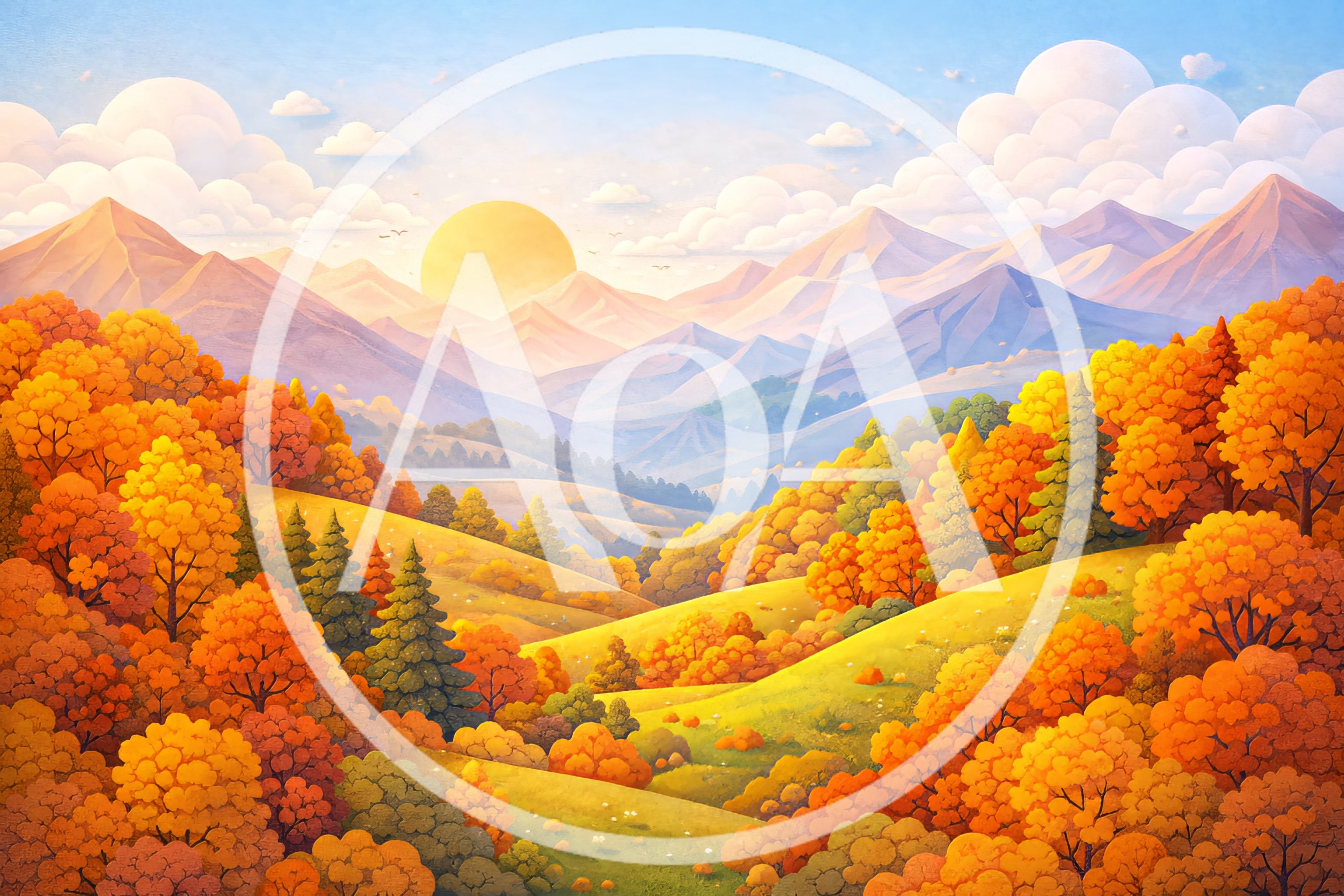 Autumn Landscape With Rolling Hills And Distant Mountains