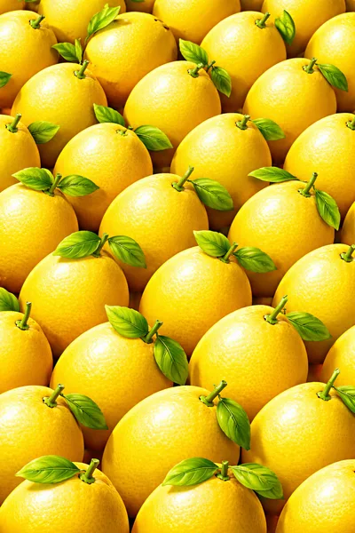 Pattern of Fresh Yellow Lemons with Green Leaves
