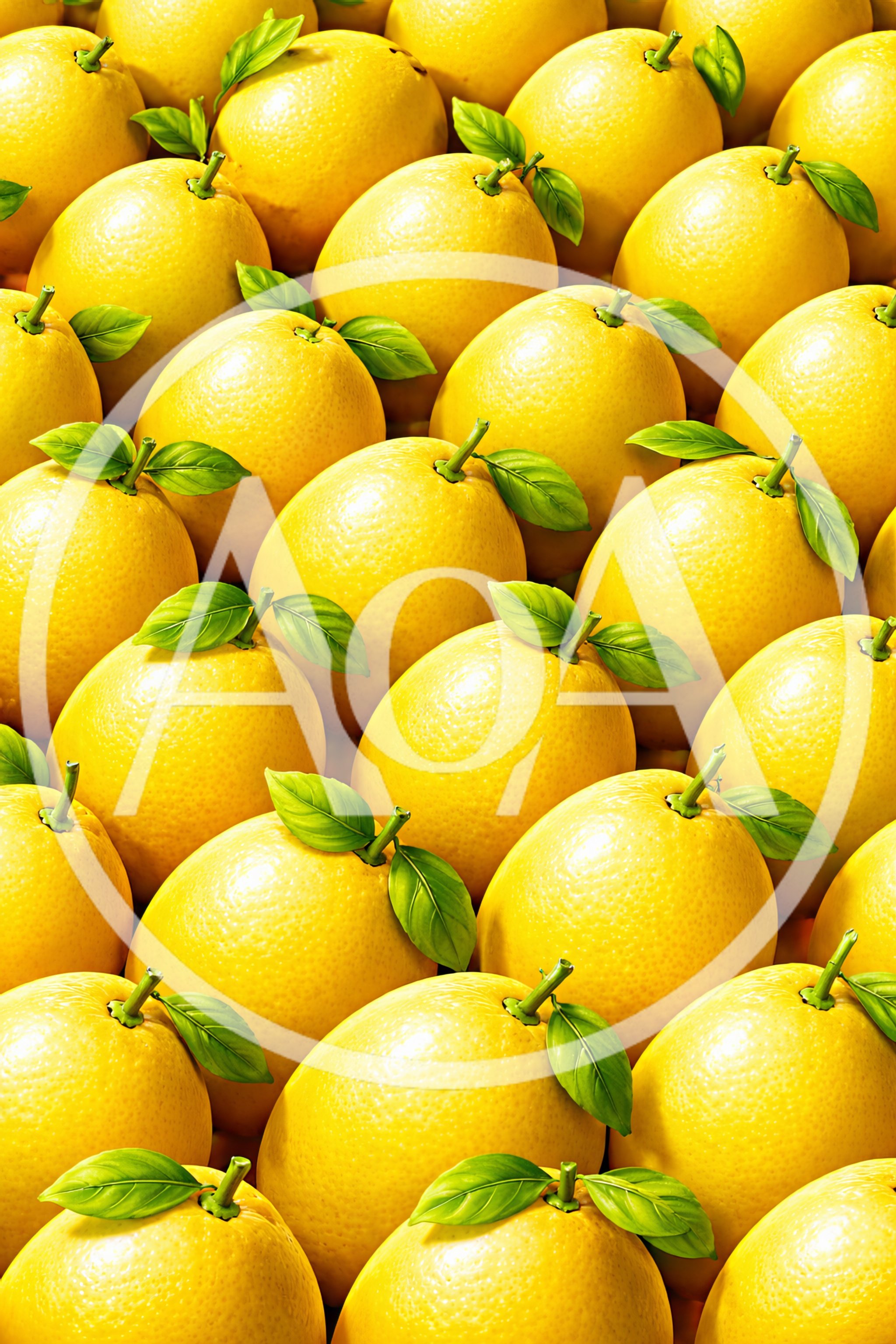 Pattern of Fresh Yellow Lemons with Green Leaves