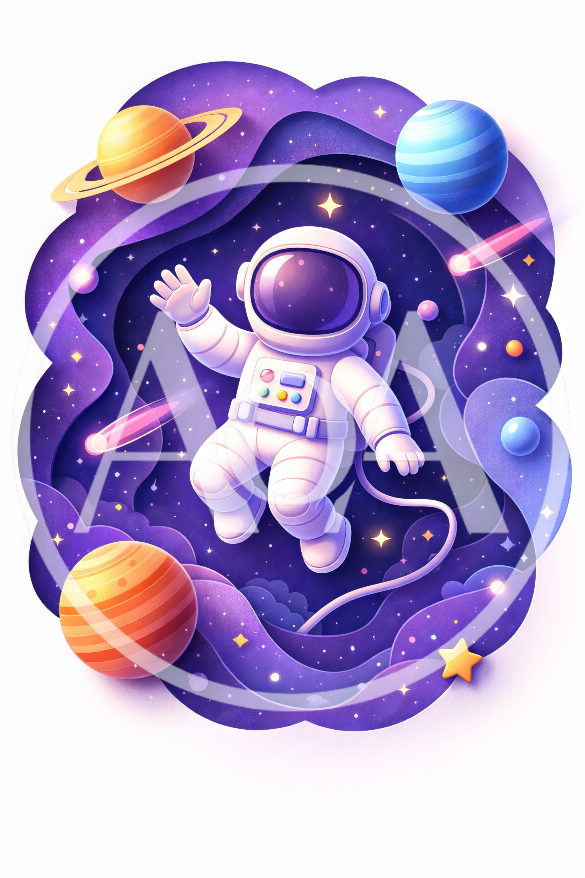 Cute Astronaut Floating In Deep Space Paper Art
