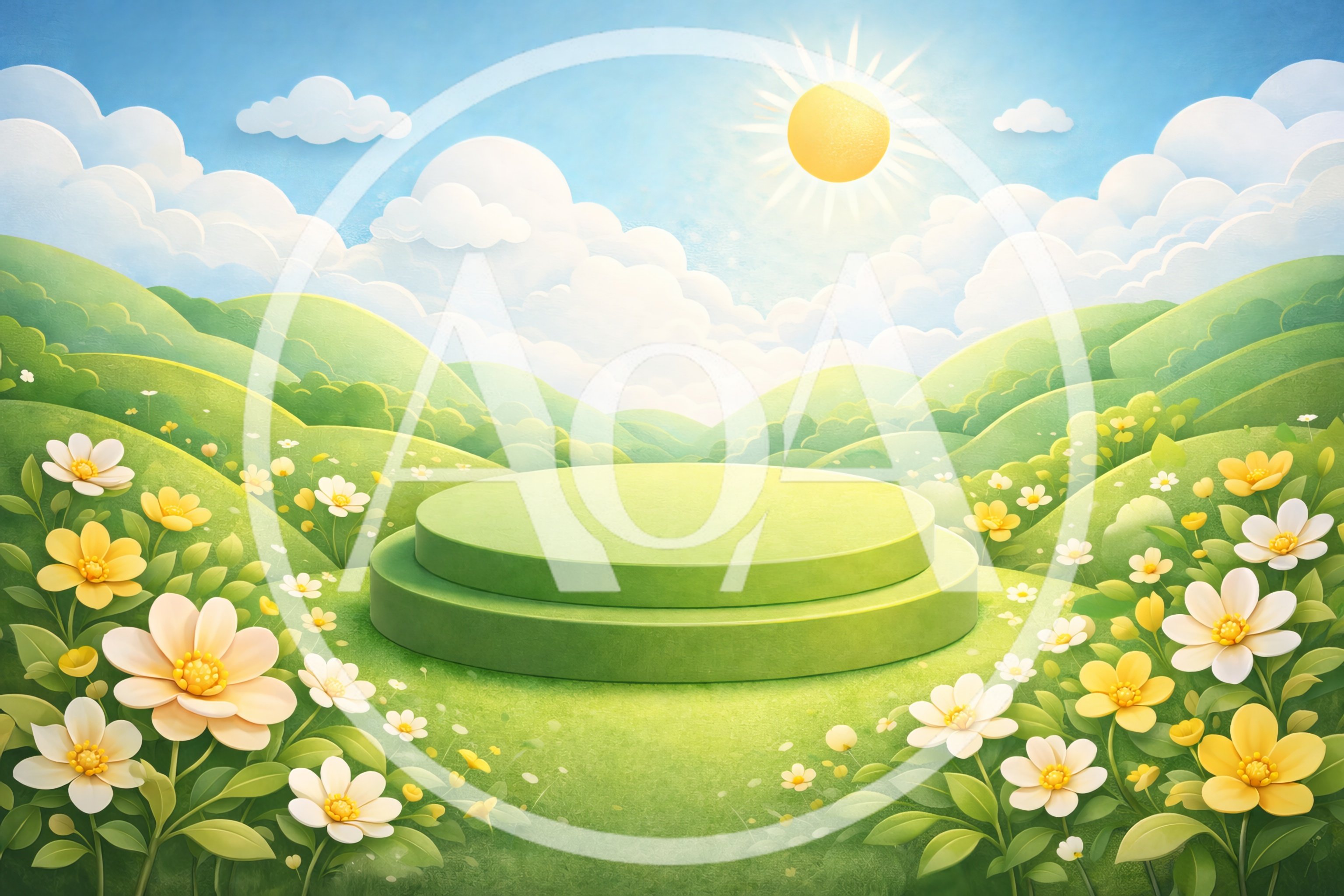 Green Circular Product Display Podium in Sunny Meadow