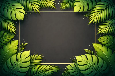 Tropical Palm Leaf Frame With Gold Border