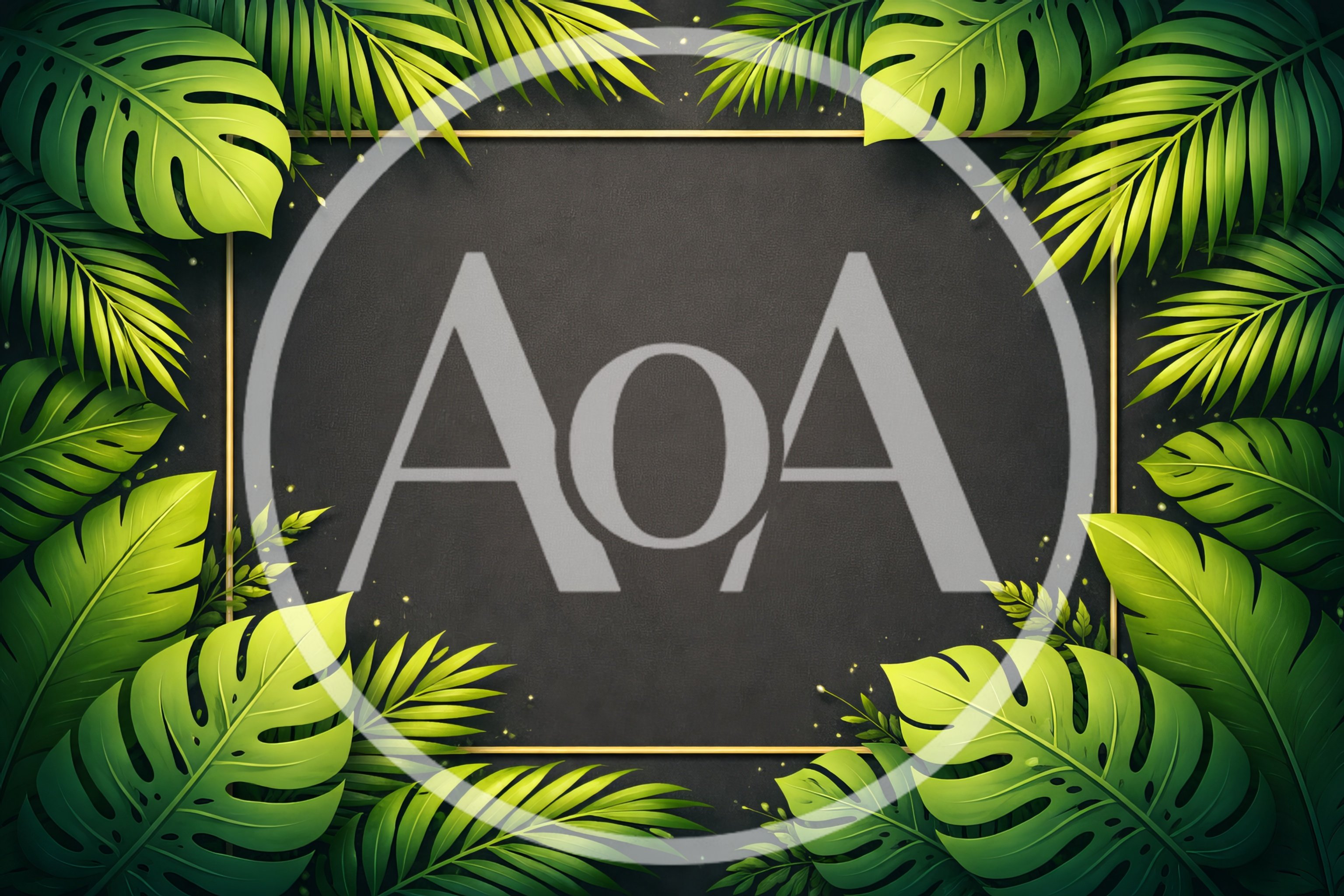 Tropical Palm Leaf Frame With Gold Border