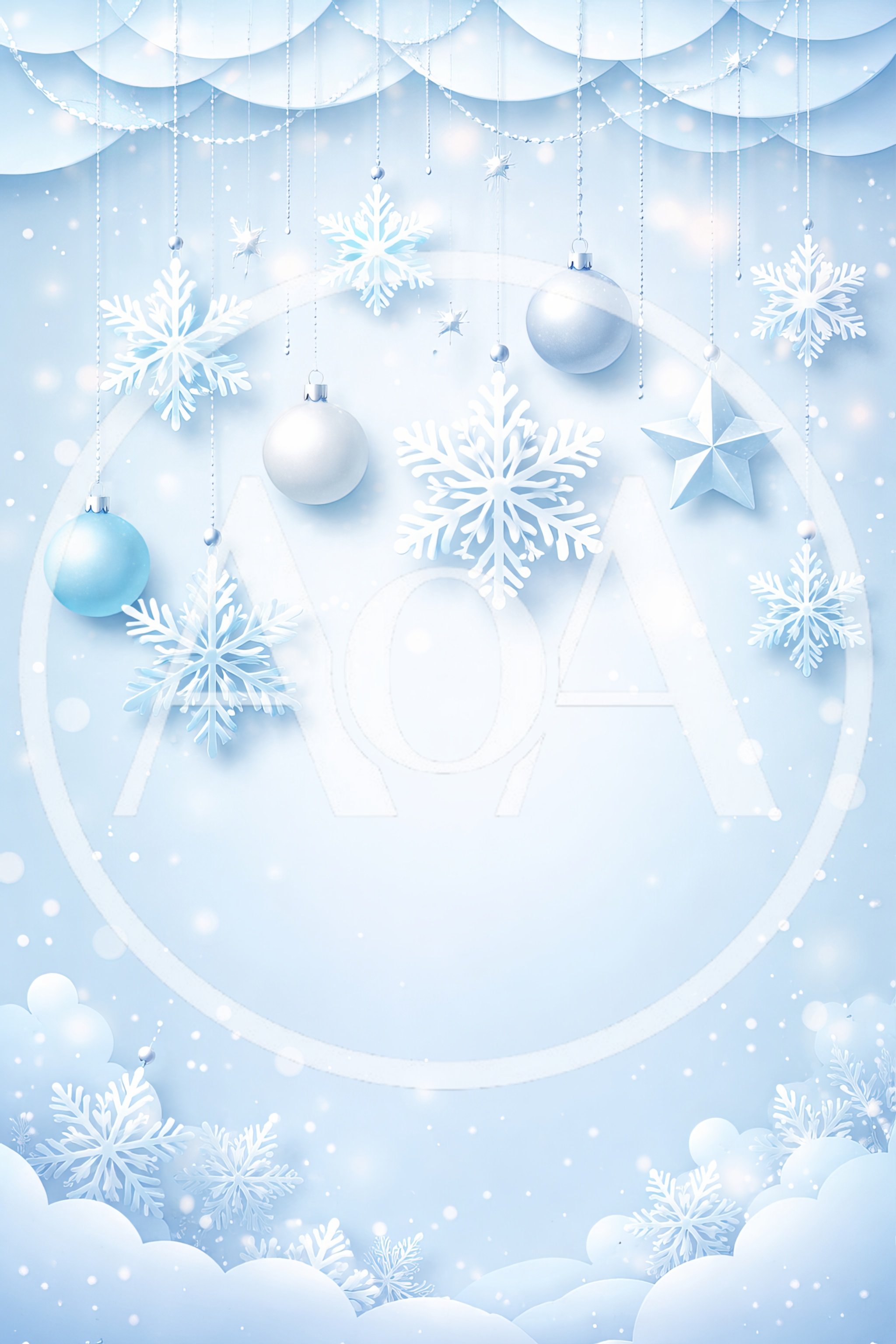 Christmas Hanging Ornaments and Snowflakes Background