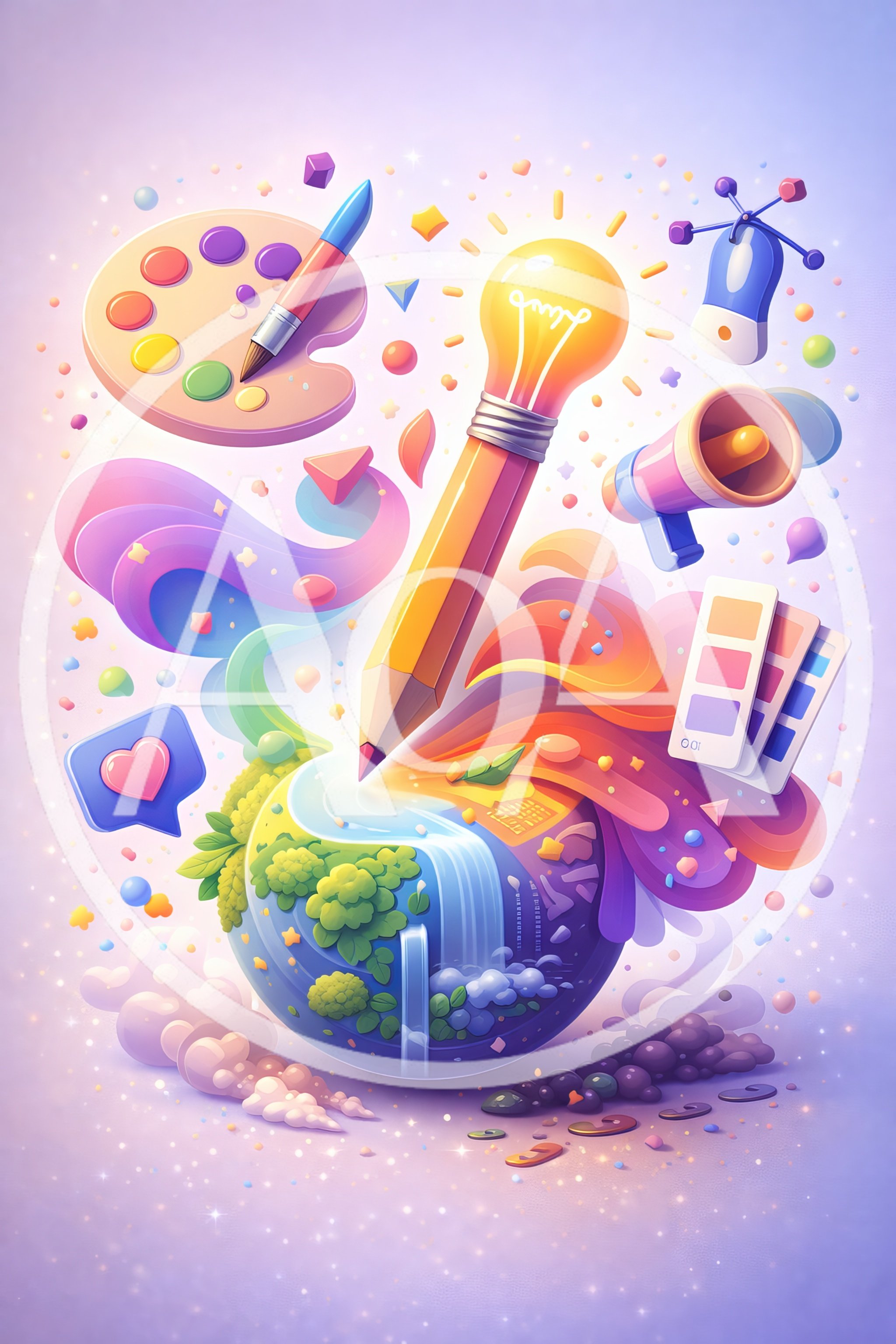 Creative Design Concept With Pencil Lightbulb And Planet