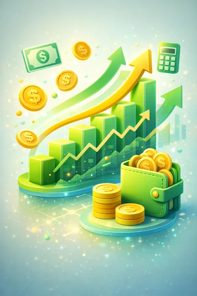 3D Financial Growth Chart With Wallet And Coins