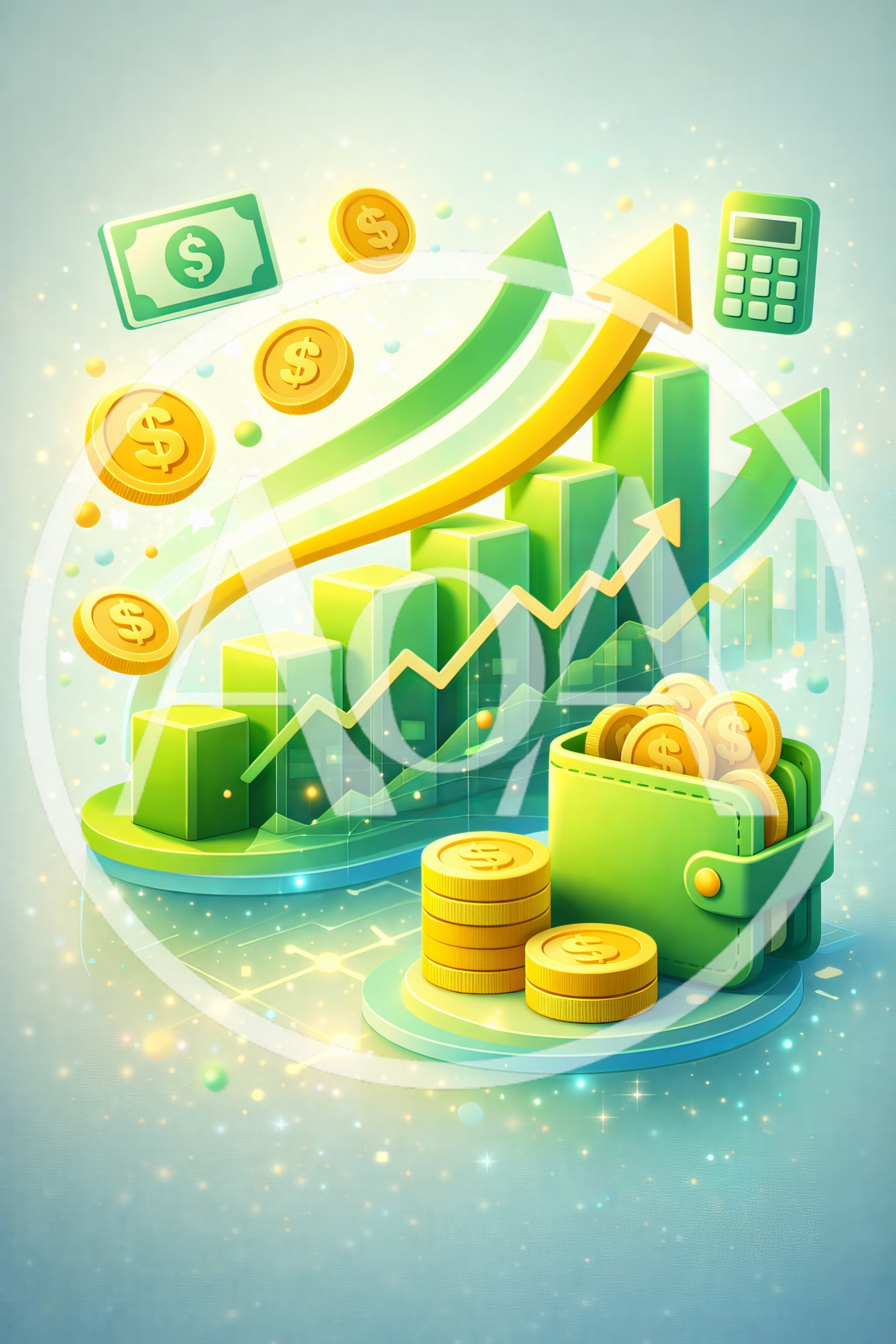 3D Financial Growth Chart With Wallet And Coins