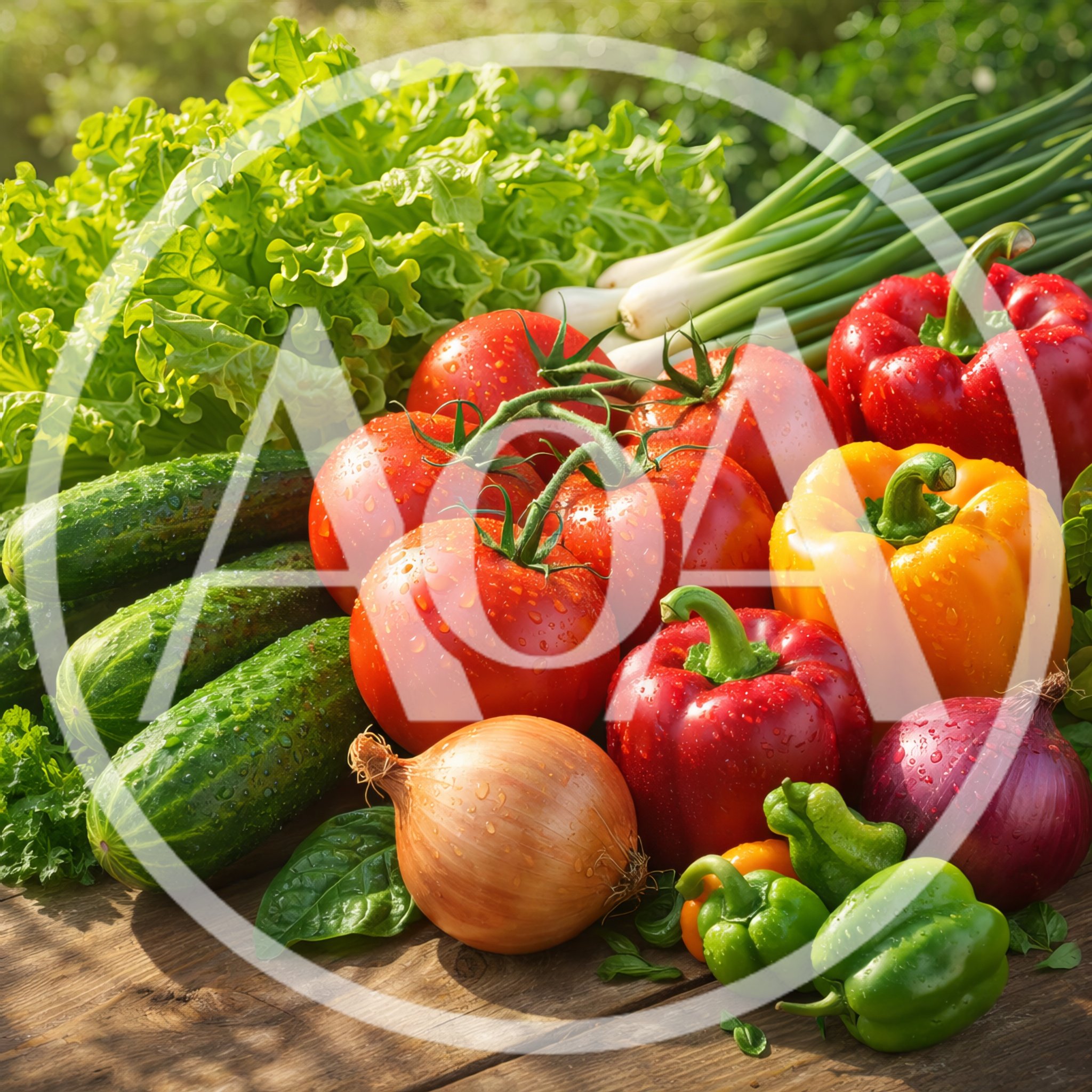 Fresh Assorted Vegetables On A Rustic Wooden Table