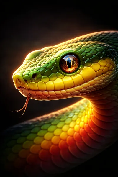 Close Up Portrait Of A Vibrant Green Snake