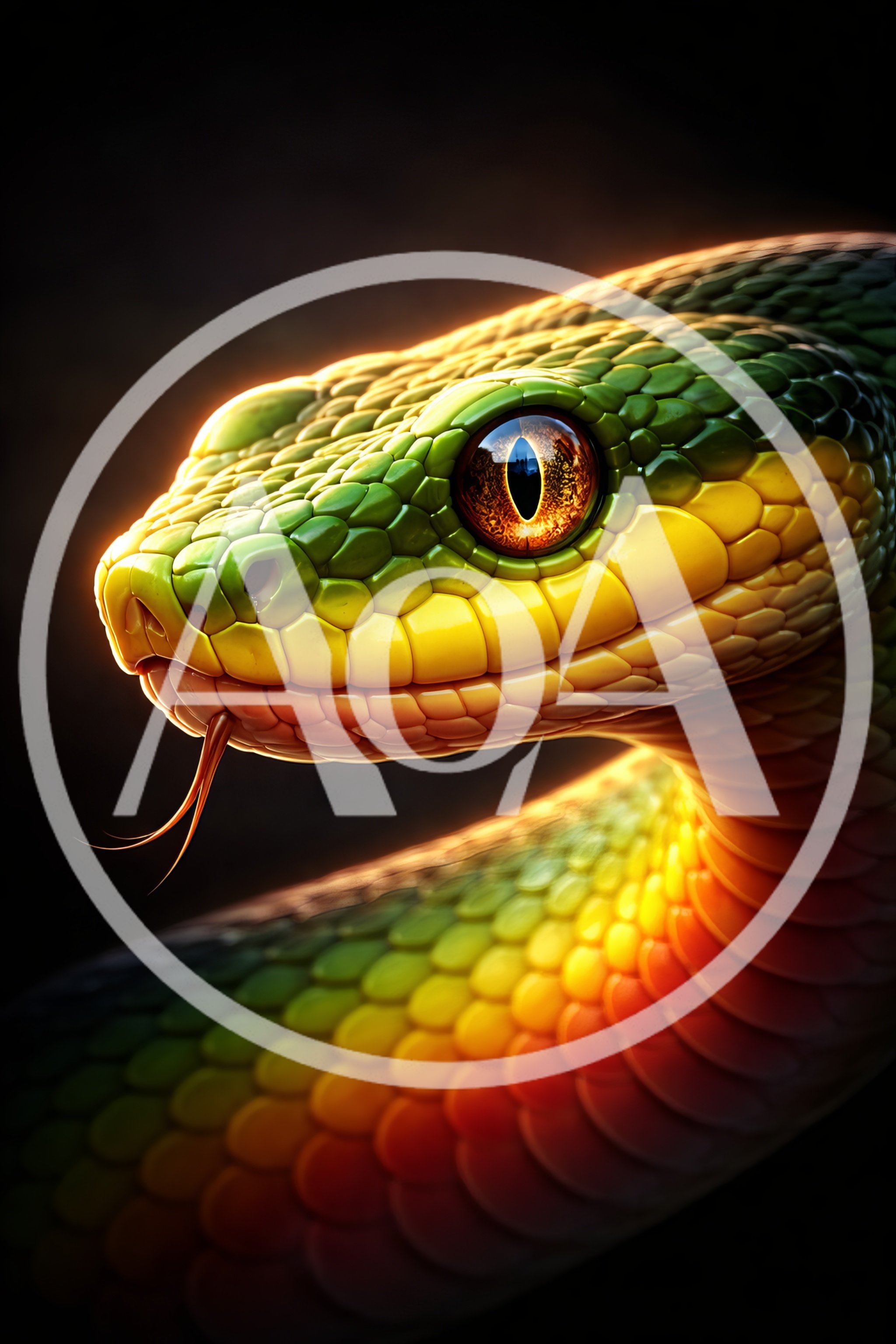 Close Up Portrait Of A Vibrant Green Snake