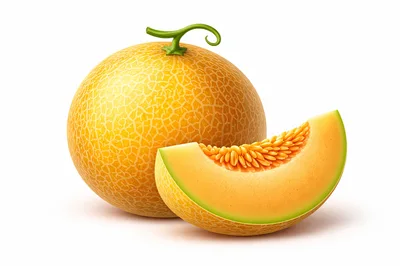 Whole Cantaloupe Melon With A Fresh Sliced Wedge