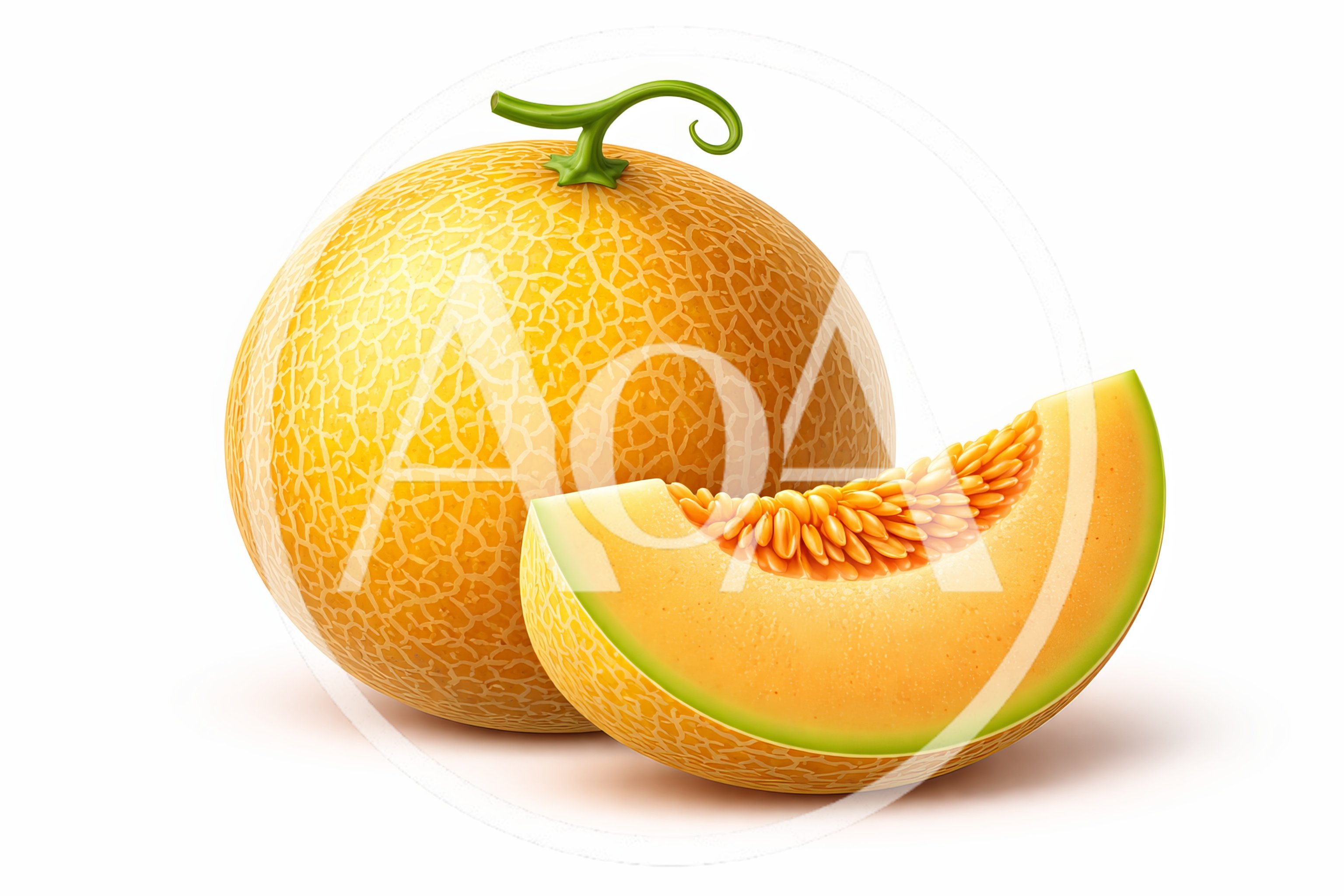 Whole Cantaloupe Melon With A Fresh Sliced Wedge
