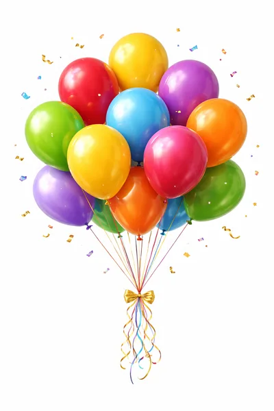 Bunch Of Colorful Party Balloons With Gold Ribbon