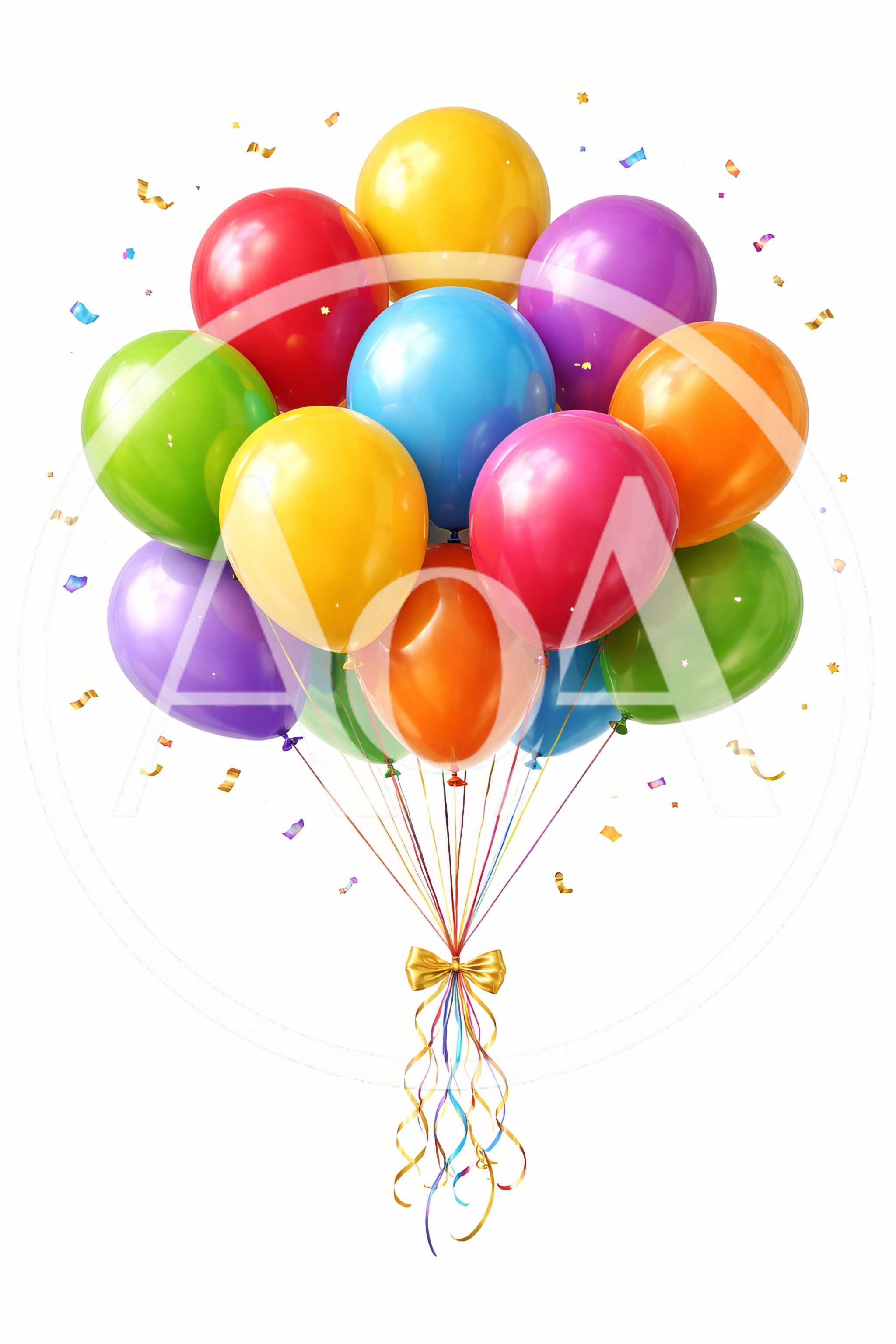 Bunch Of Colorful Party Balloons With Gold Ribbon