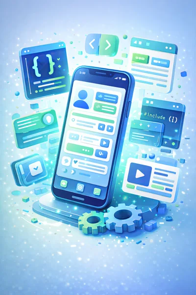 3D Illustration of Mobile App Development and Software Engineering