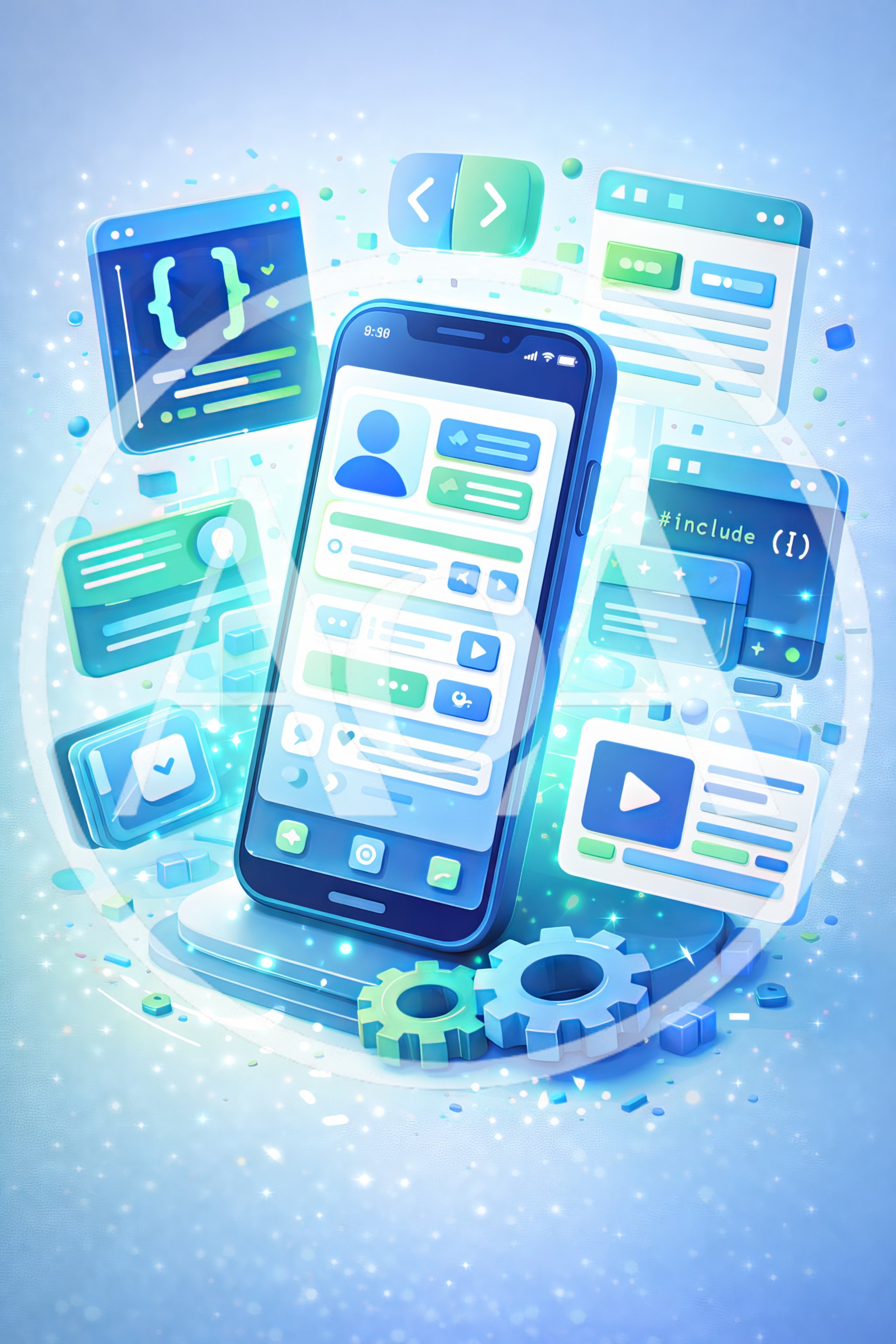 3D Illustration of Mobile App Development and Software Engineering