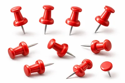 Collection Of Red Push Pins On White Background