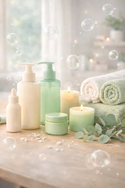 Spa Wellness Products With Eucalyptus And Candles