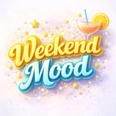 Weekend Mood Typography With Cocktail Illustration