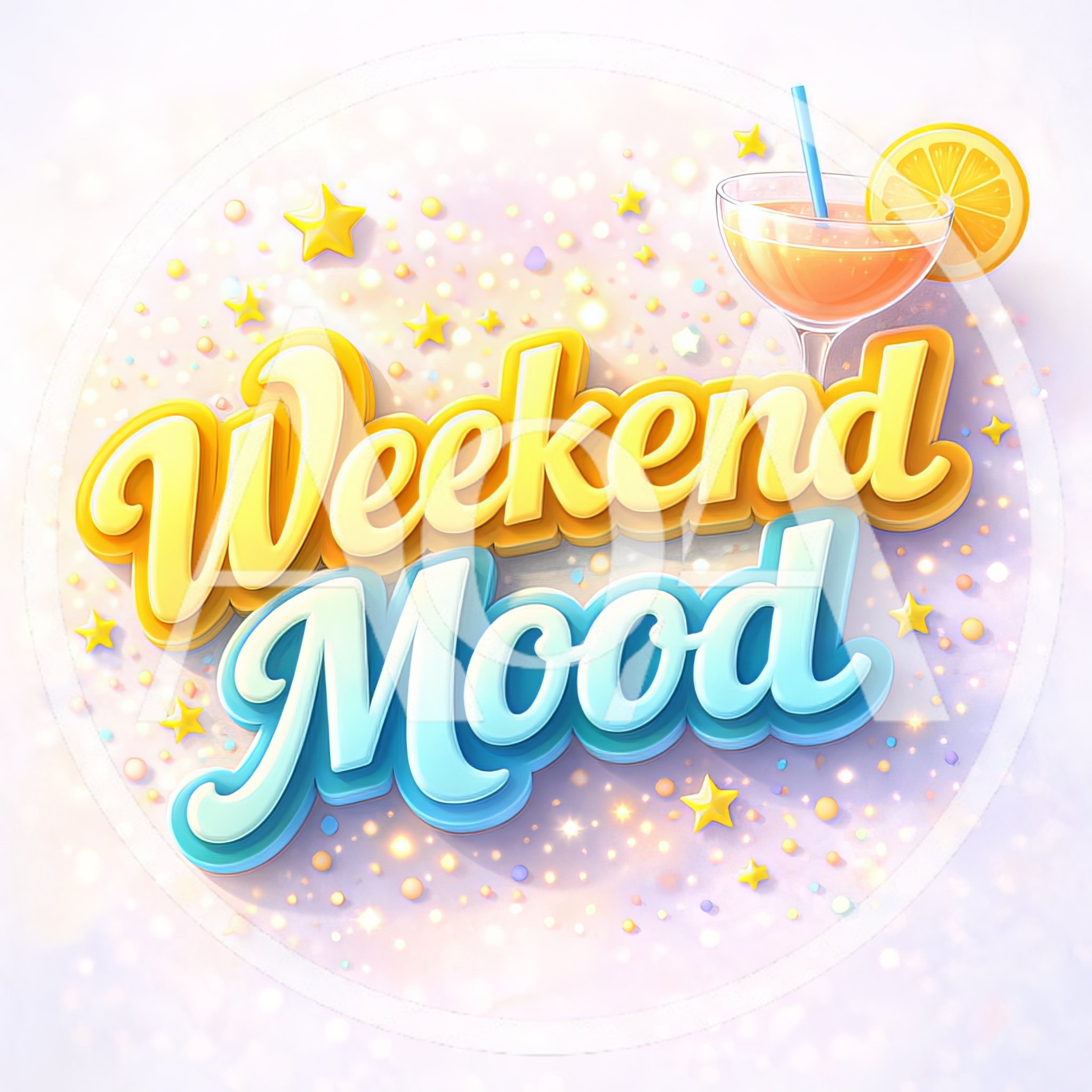 Weekend Mood Typography With Cocktail Illustration