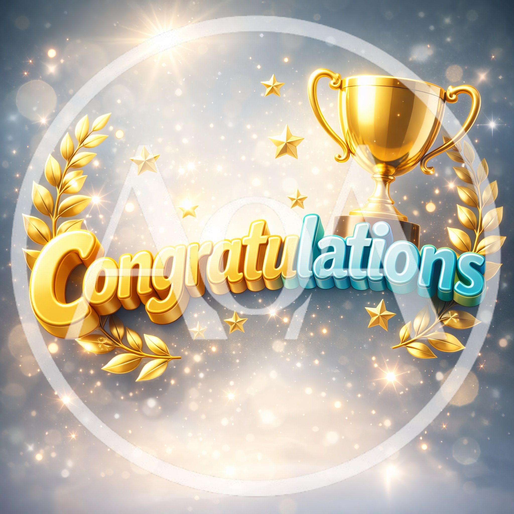 Golden Congratulations Text With Trophy And Laurel Wreath