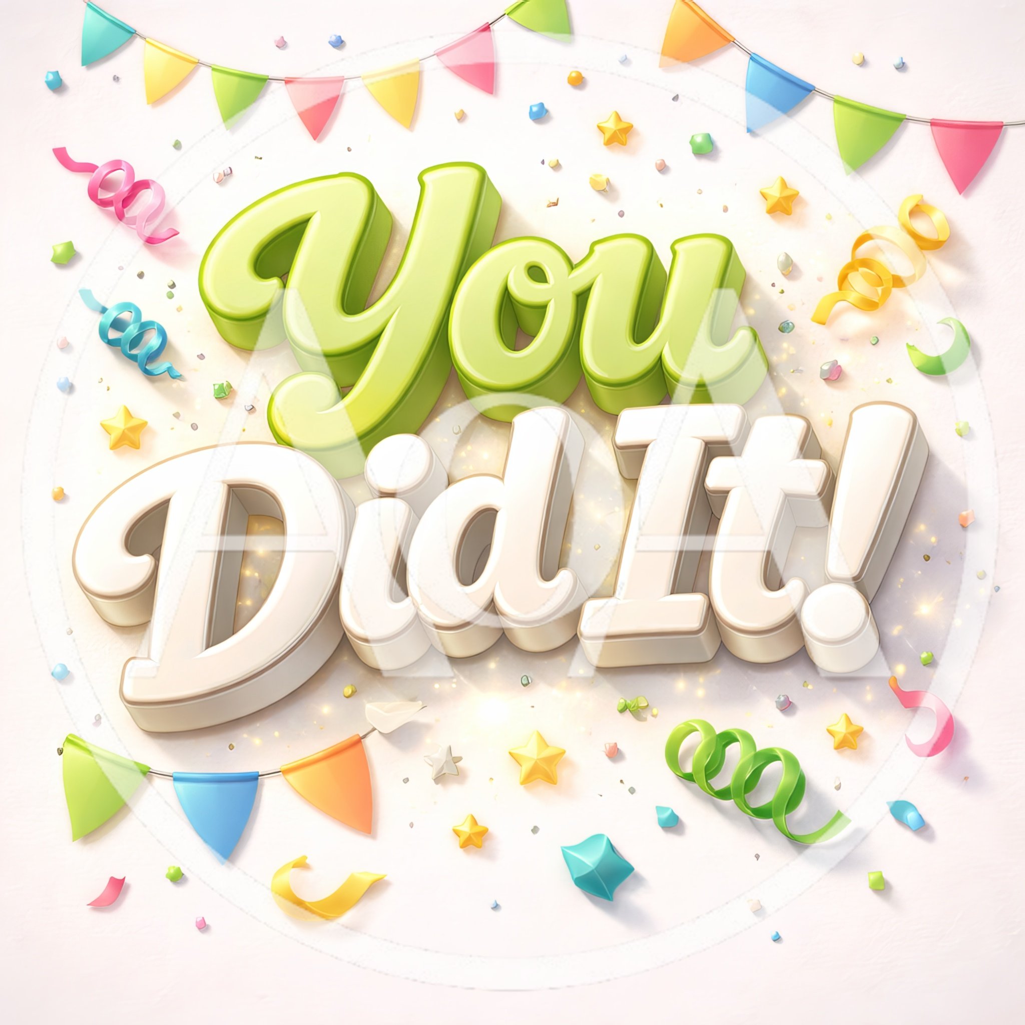 3D Celebration Text Graphic With Confetti And Bunting