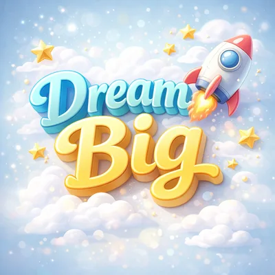 Dream Big Inspirational Text With Rocket And Stars