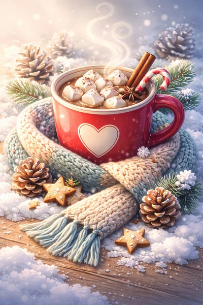 Hot Cocoa Mug Wrapped In A Cozy Winter Scarf