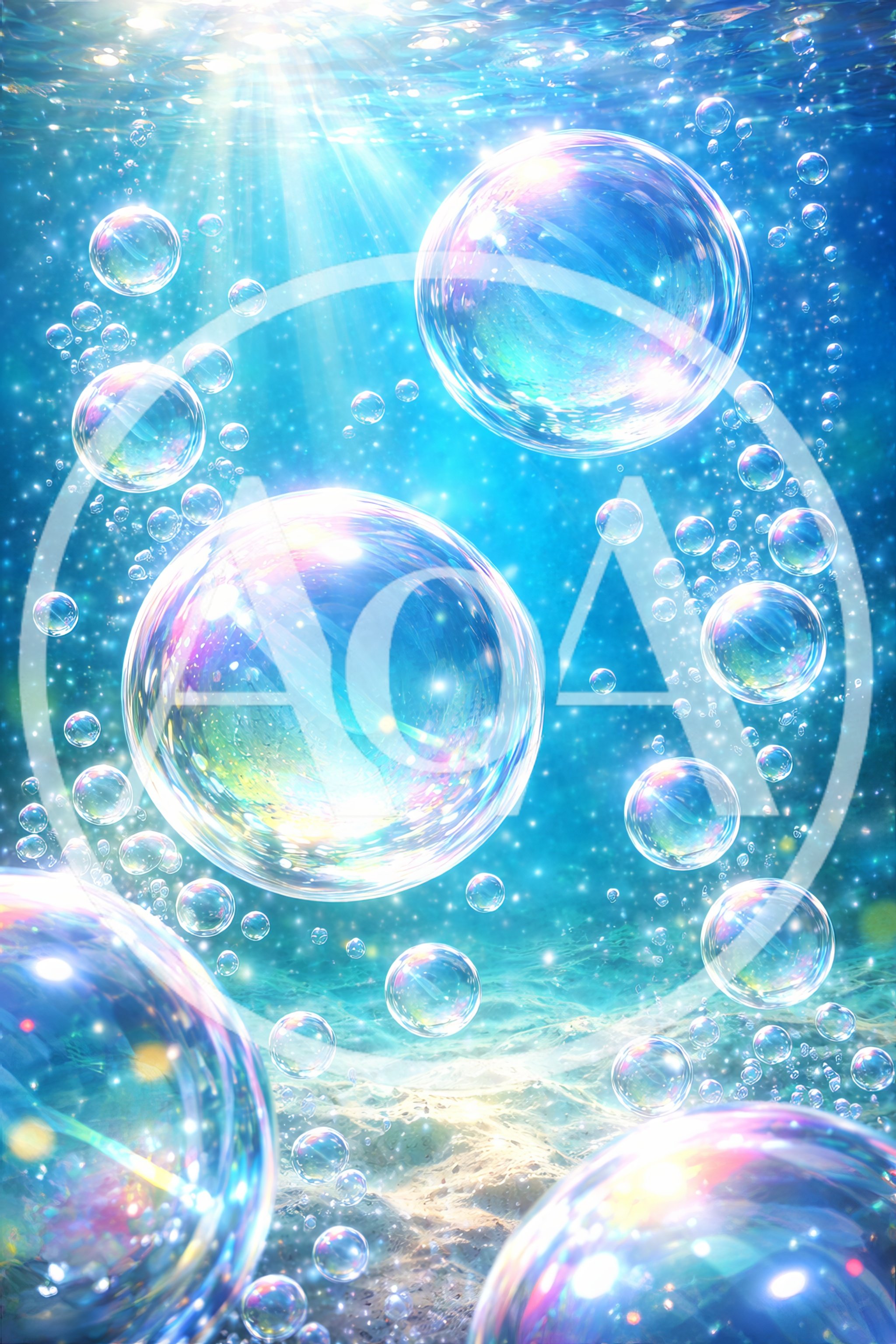 Underwater Bubbles Rising Through Sunlit Ocean Water