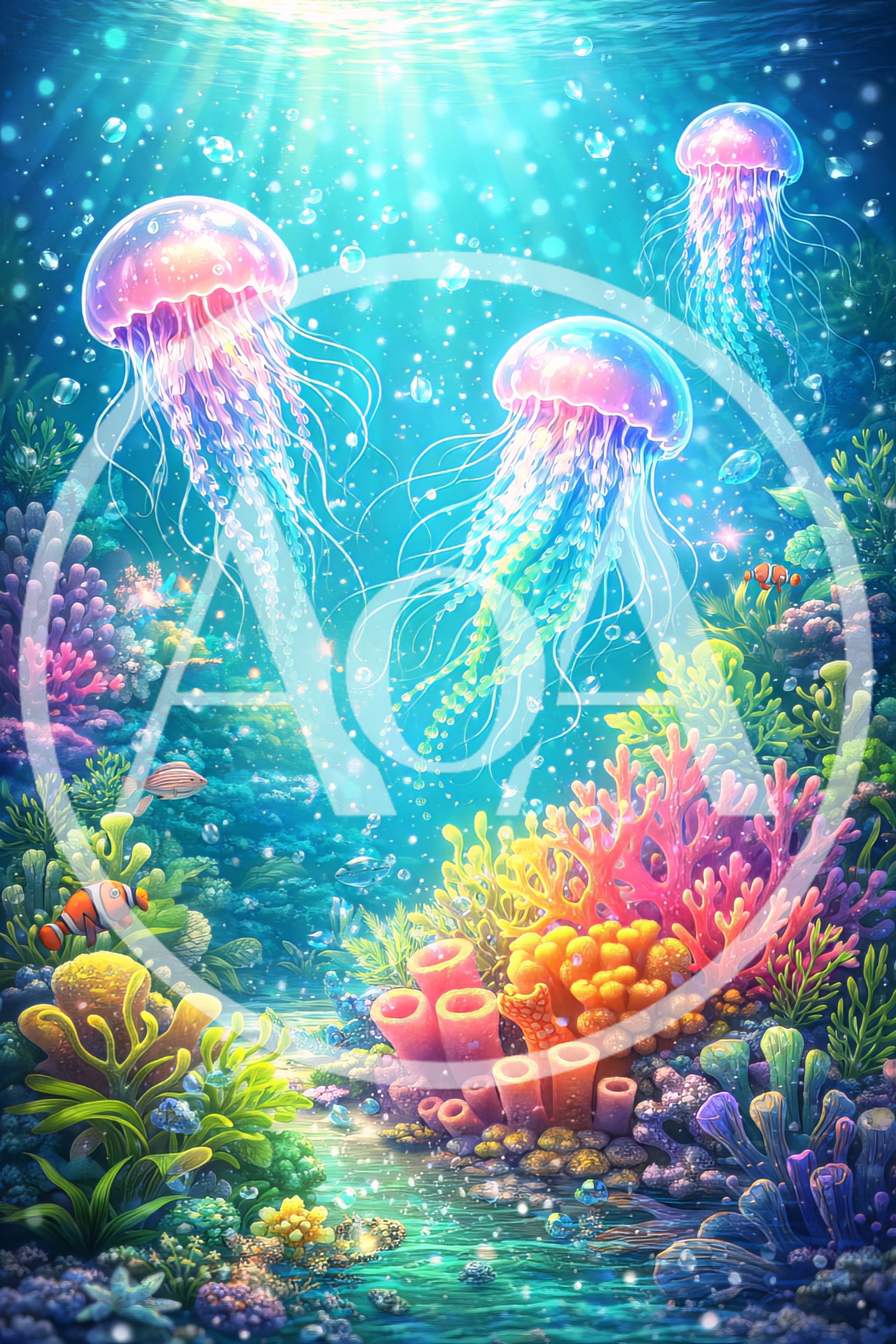 Vibrant Jellyfish Swimming Over A Colorful Coral Reef