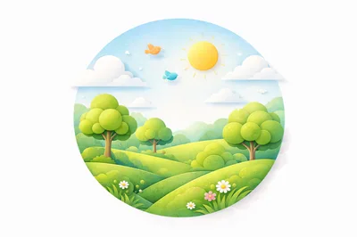 Paper Cutout Style Landscape With Rolling Green Hills