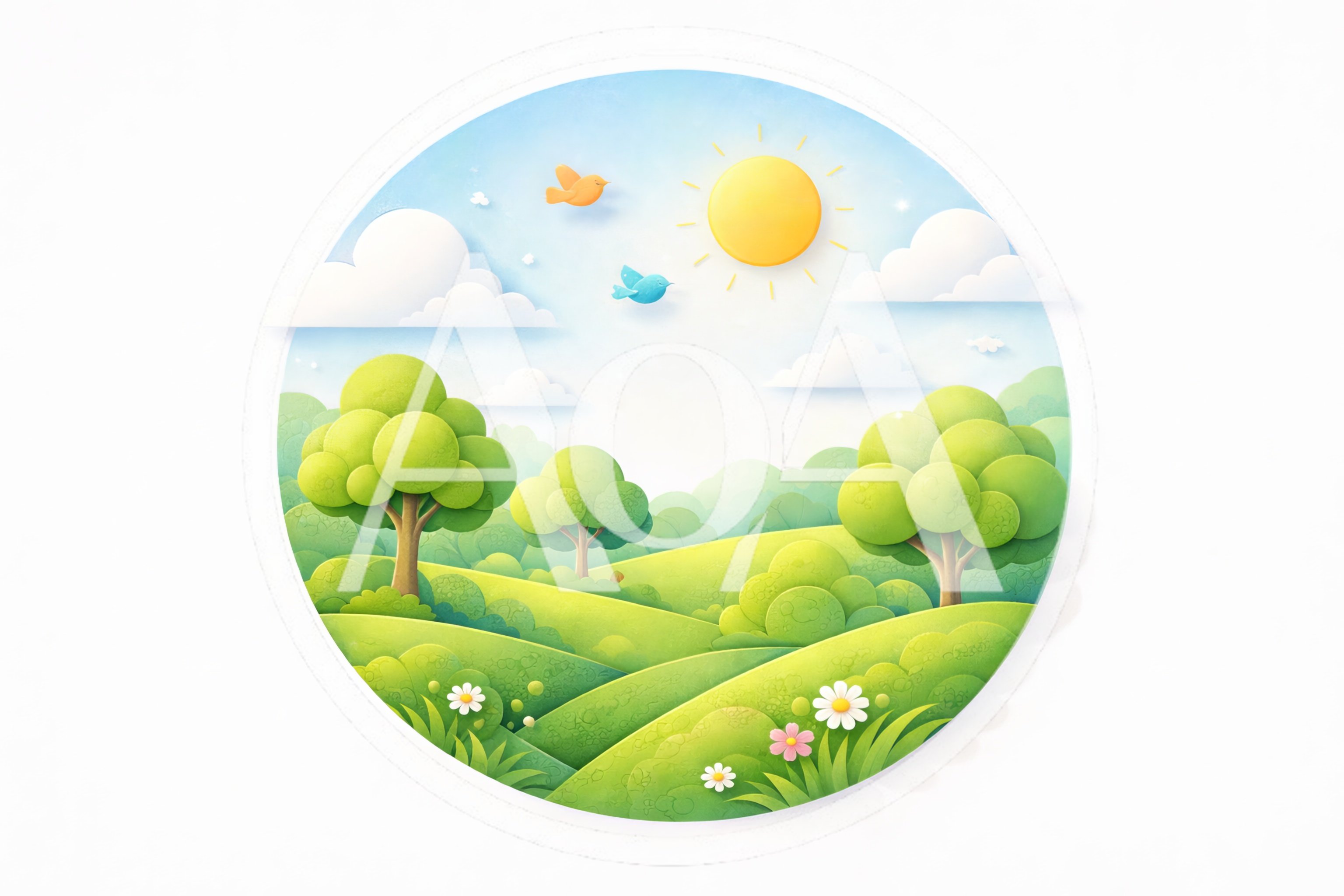 Paper Cutout Style Landscape With Rolling Green Hills