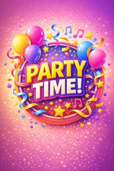 Party Time Celebration Graphic With Balloons And Confetti