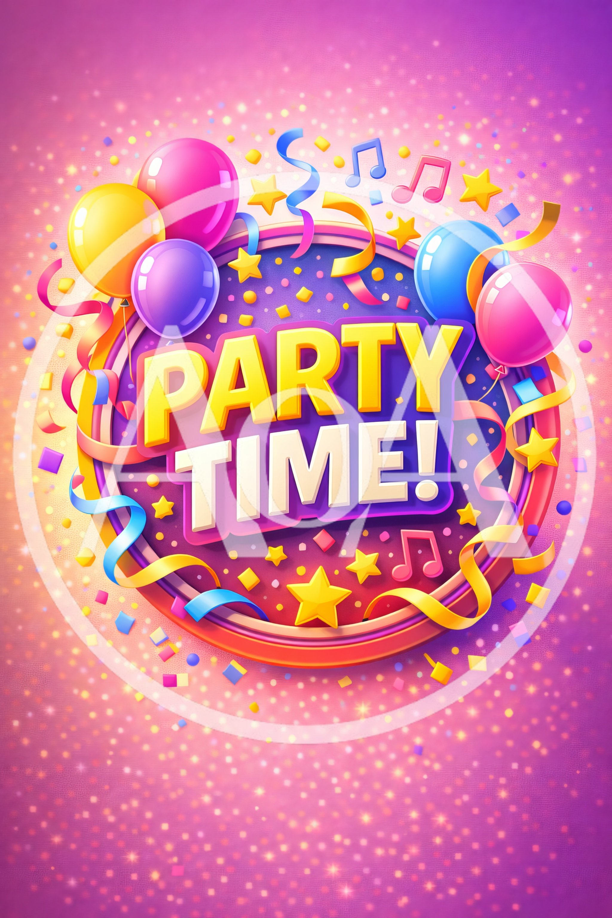 Party Time Celebration Graphic With Balloons And Confetti