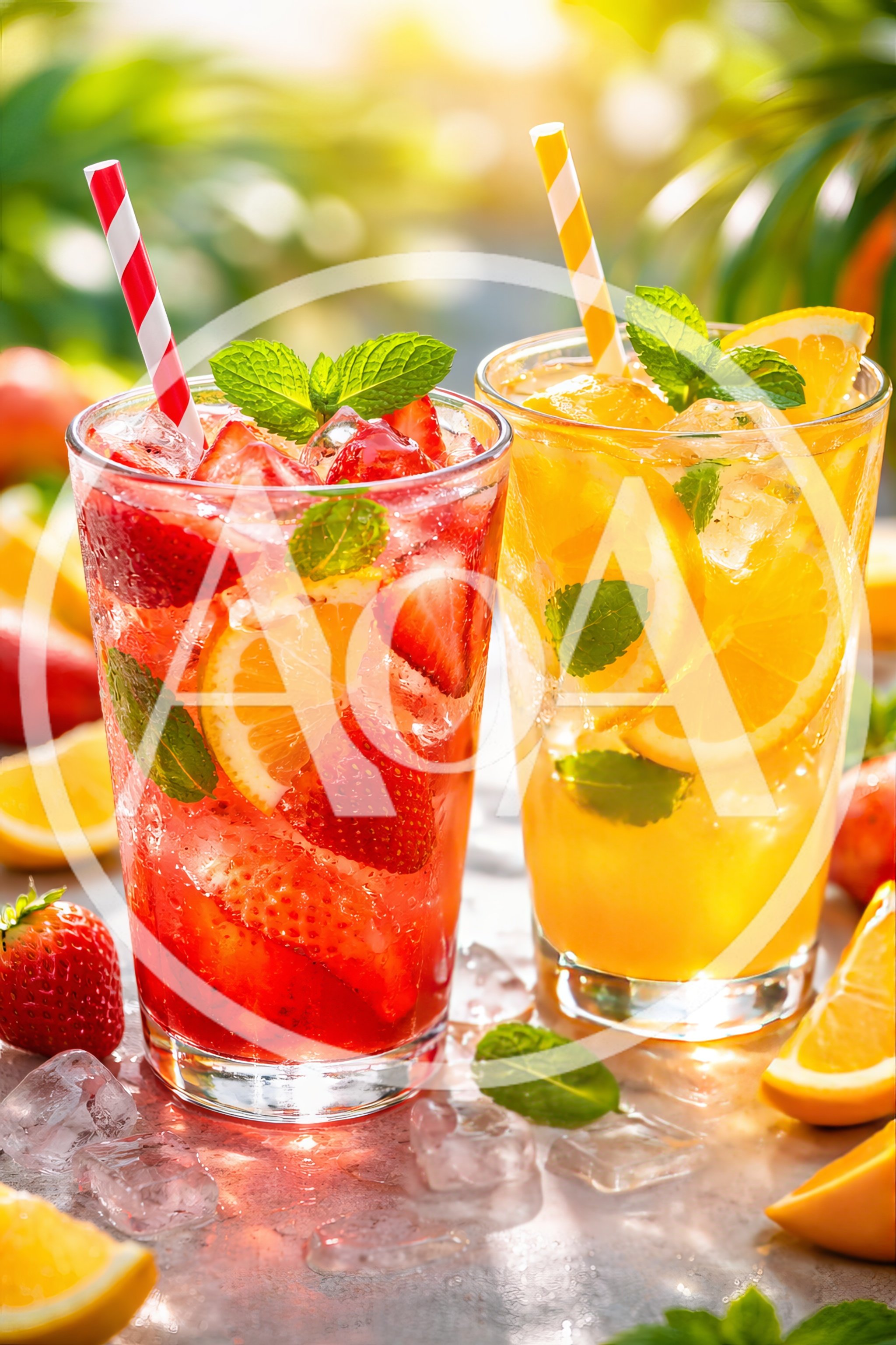 Two Refreshing Fruit Infused Cocktails With Strawberries And Oranges