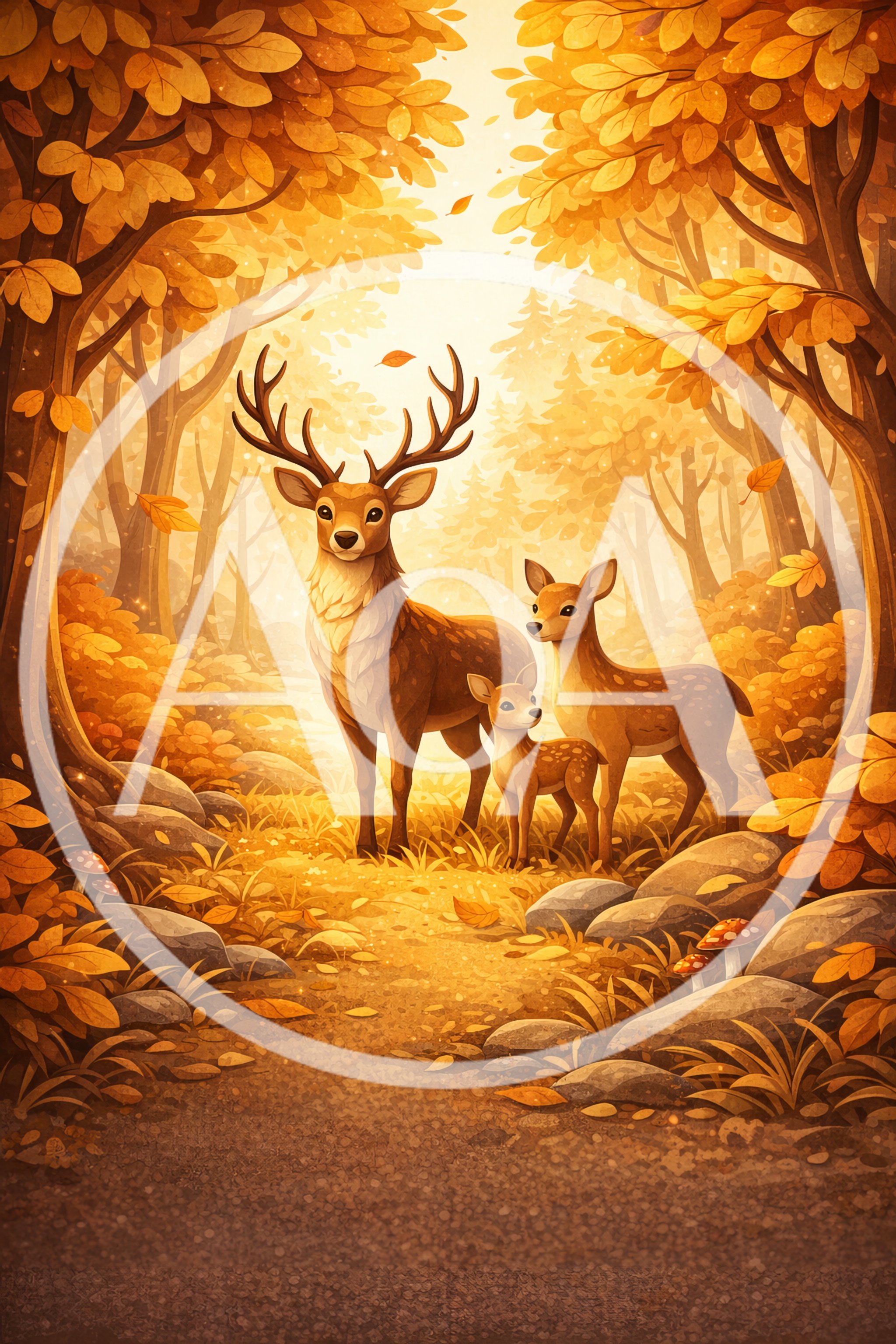 Family of Deer in an Autumn Forest