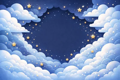 Paper Cutout Style Night Sky With Clouds And Stars